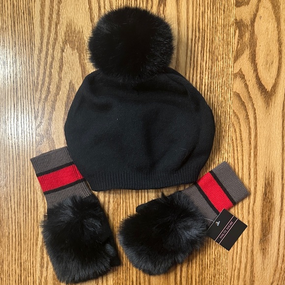 HAUTE SHORE Accessories - Haute Shore Black knit hat with faux fur pom-Pom and fingerless gloves set.